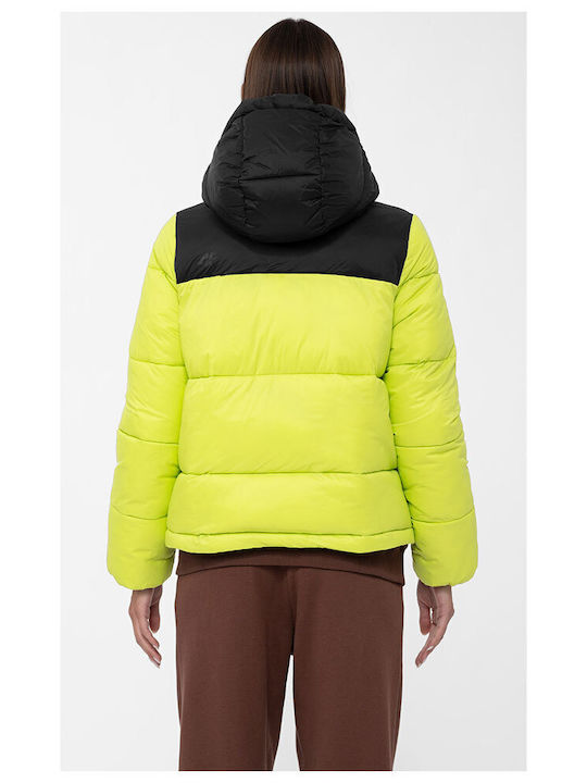 4F Kurz Damen Puffer Jacke für Winter Gelb