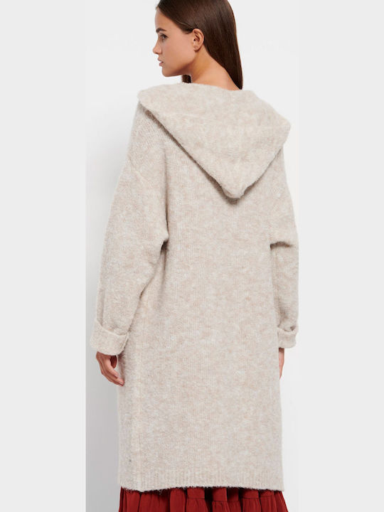 Long Women's Knitted Cardigan with Buttons Chalk