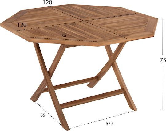Garten- und Terrassentisch aus Teak Zusammenklappbar Kendall Natürlich 120x120x75cm