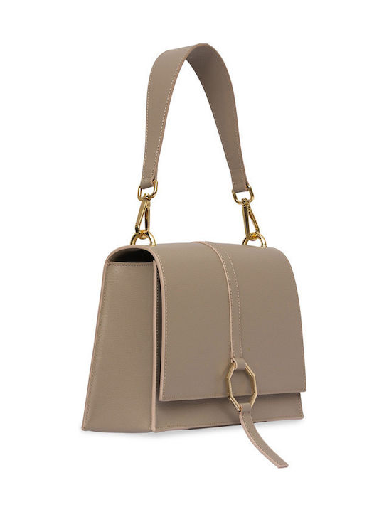 Anna Virgili Hortenzia Δερματινη Leather Women's Bag Shoulder Beige