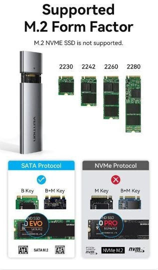 Vention Case for Hard Drive M.2 SATA III with Connection Type-C Gray