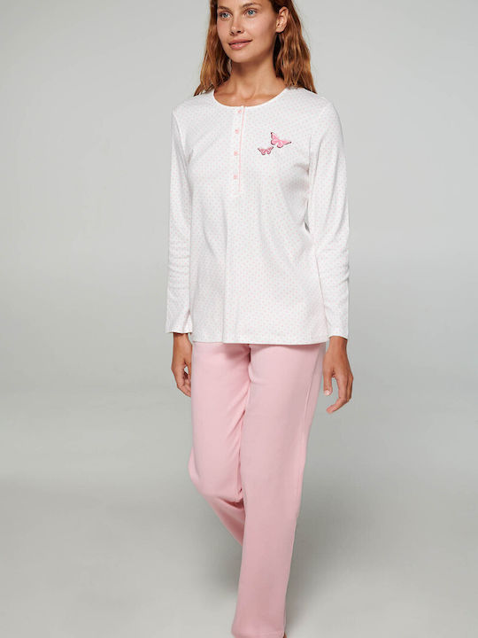 Vamp Winter Damen Pyjama-Set Baumwolle Rosa