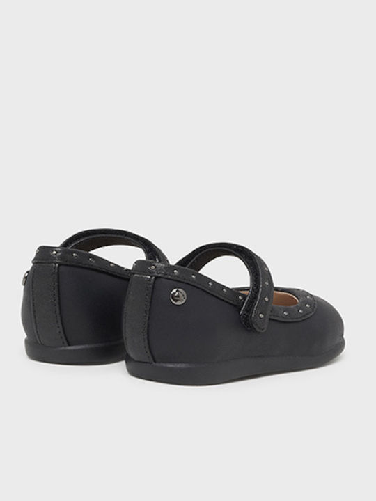 Kids Leather Ballerinas with Elastic Strap Black