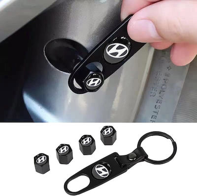 Carner Car Tire Valve Caps with Logo Hyundai Black 4pcs