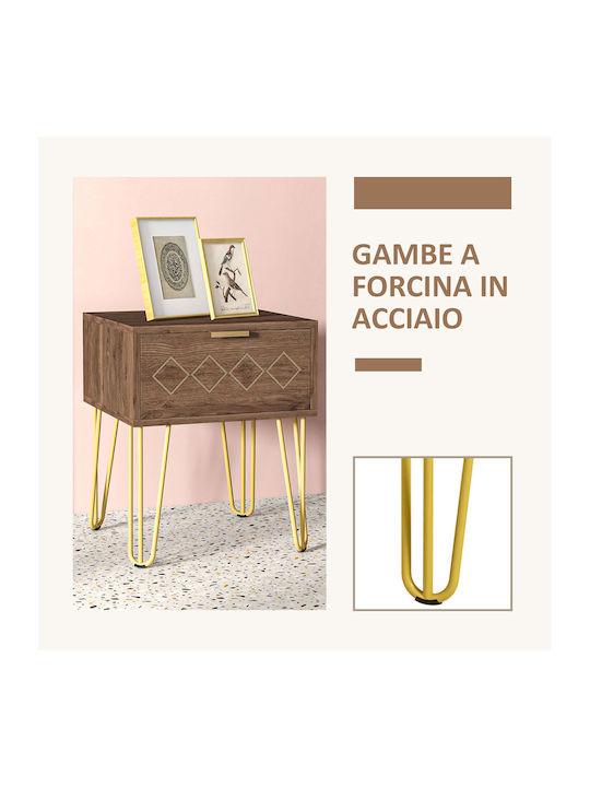 Bedside Tables Wooden with Metal Legs Brown 2 Pieces 39.5x41x49cm