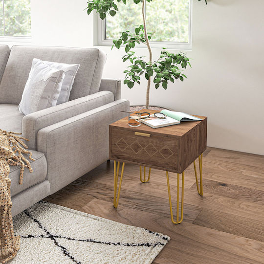Bedside Tables Wooden with Metal Legs Brown 2 Pieces 39.5x41x49cm