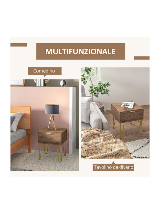 Bedside Tables Wooden with Metal Legs Brown 2 Pieces 39.5x41x49cm