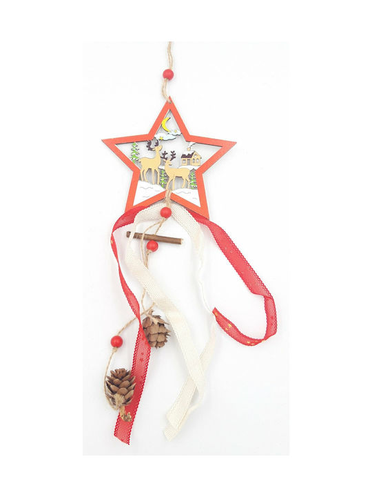 3 Hanging Santa Claus Ornament Wooden Red