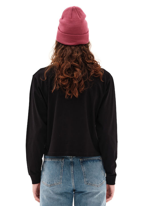 Γυναικείο Αθλητικό Crop Top Μακρυμάνικο Μαύρο