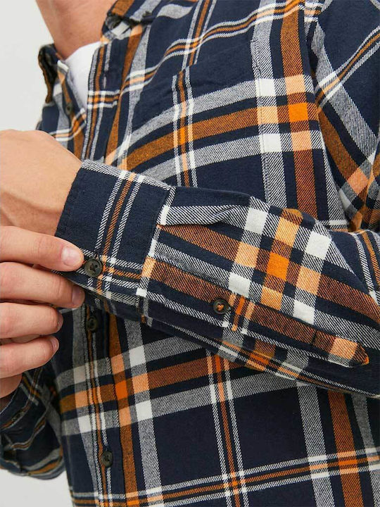 Long-sleeved Cotton Shirt Checked Orange