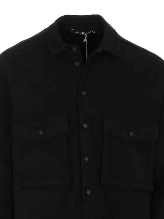 Overshirt cu Mânecă Lungă, Croială Slim, Negru