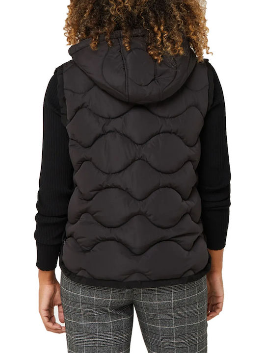 C'est Beau La Vie Women's Short Puffer Jacket for Spring or Autumn with Hood Black