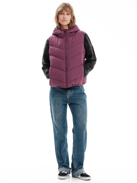 Kurz Damen Ärmellos Puffer Jacke Lila
