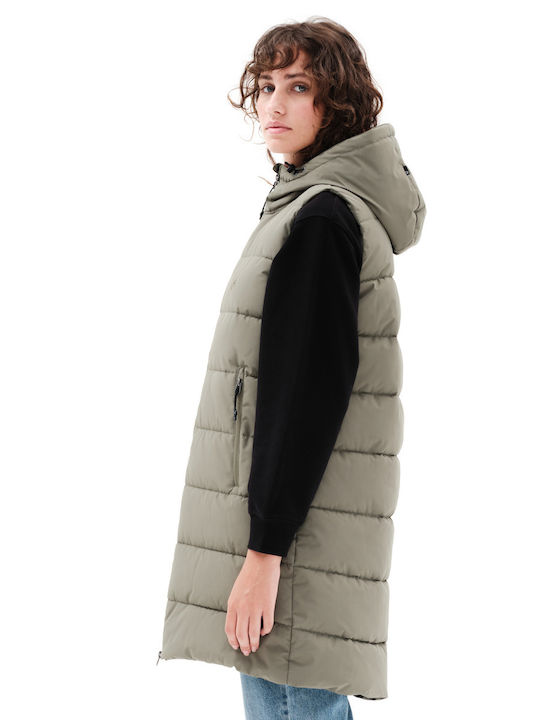 Lungă Jachetă de femei Fără mâneci Puffer Kaki