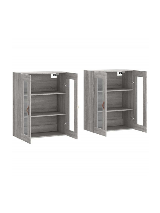 Wand Wohnzimmer Vitrine aus Spanplatte mit Glas Grey Sonoma 69.5x34x90cm