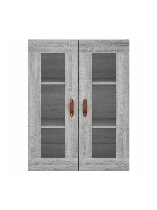 Wand Wohnzimmer Vitrine aus Spanplatte mit Glas Grey Sonoma 69.5x34x90cm