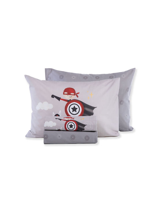 Nef-Nef Homeware Hero Set Kids Duvet Cover Single with Pillowcase Cotton Gray 160x240cm