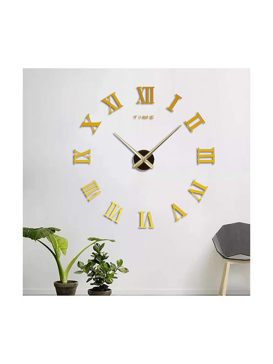 3D Wall Clock Sticker Plastic Gold Ø120cm