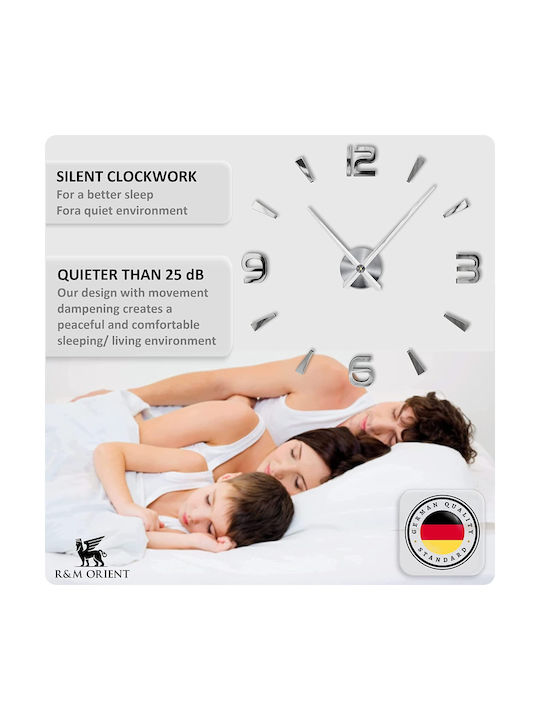 3D Wall Clock Sticker Plastic Silver Ø80cm