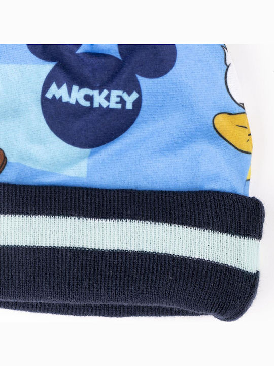 Mickey Mouse Σετ Παιδικό Σκουφάκι με Γάντια Πλεκτό Μπλε