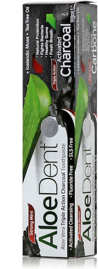 Optima Naturals AloeDent Triple Action Charcoal Zahnpasta mit Aktivkohle & ohne Fluorid für Aufhellung & Platte 100ml