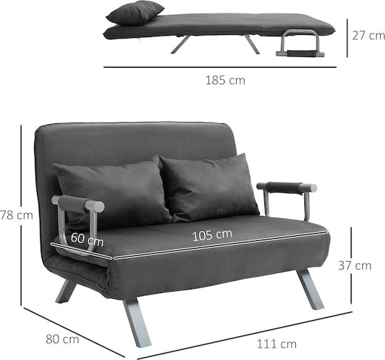 Двуместен Диван Спалня Изкуствена Кожа Сив 105x80x78см