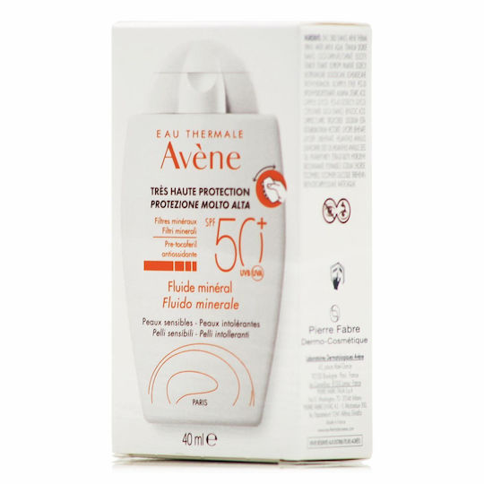 Eau Thermale Avène Mineral Fluid Mineral Αδιάβροχη Αντηλιακή Κρέμα Προσώπου SPF50 40ml