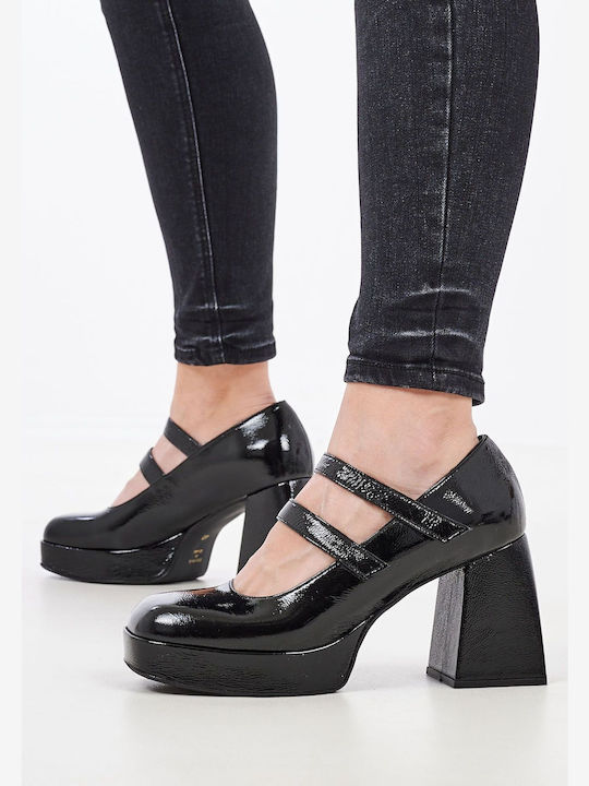 Mortoglou Patent Leather Black Heels with Strap