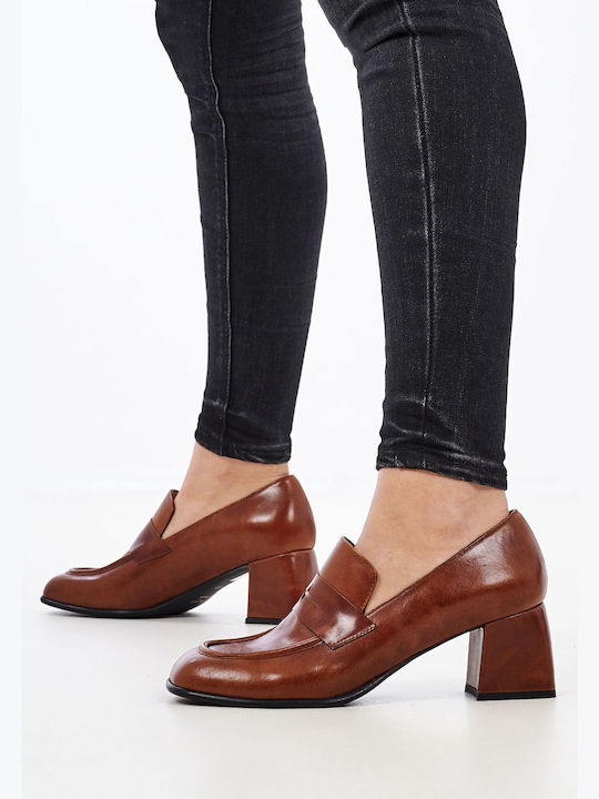 Mortoglou Leather Tabac Brown Heels