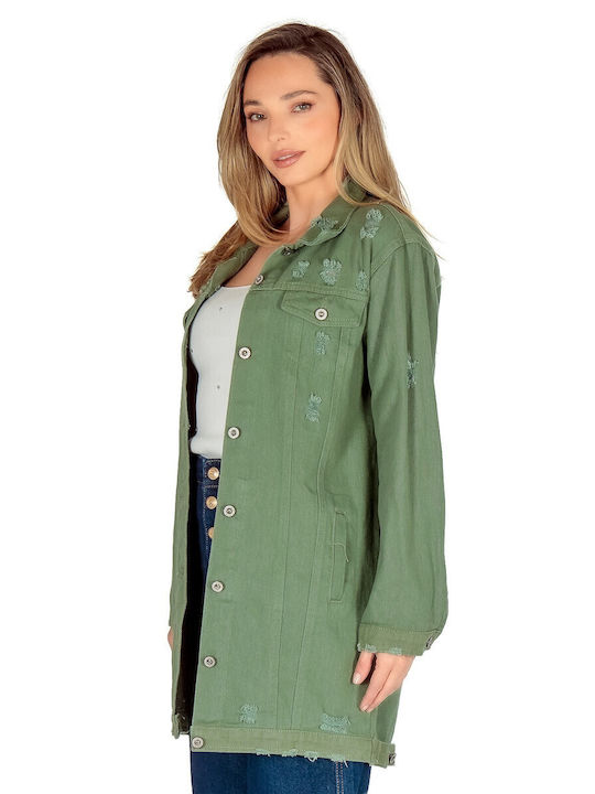 Silia D Women's Midi Overshirt with Buttons Khaki