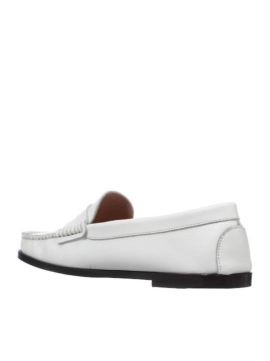 Leather Women's Loafers in Beige Color