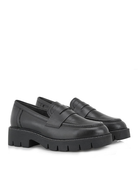 Caprice Leather Women's Loafers in Black Color