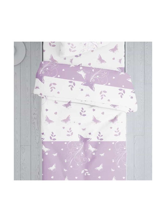 Viopros Valeria Set Kinderbettbezug Einzel mit Kissenbezug Baumwolle Lilac 160x240cm