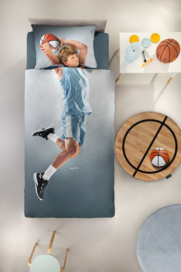 Saint Clair Hoop Suede Set Kids Duvet Cover Single with Pillowcase Cotton Gray 165x225cm