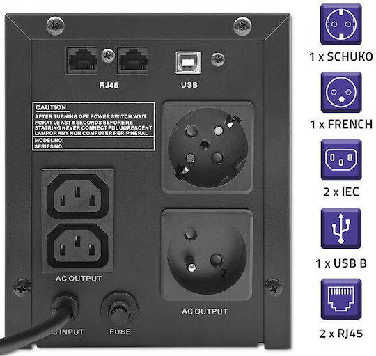 Qoltec FR UPS Line-Interactive 1500VA 900W με 4 Πρίζες
