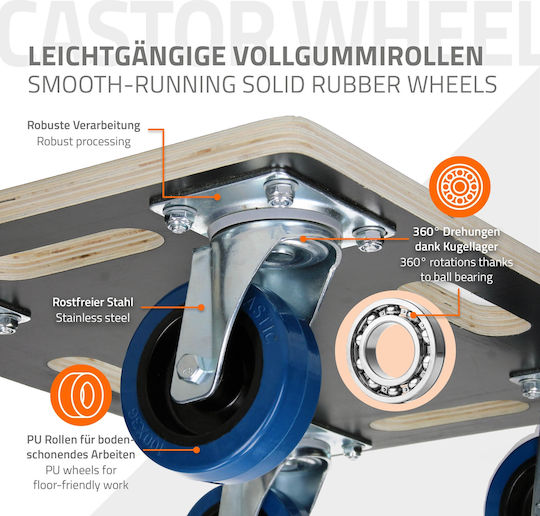ECD Germany Mobile Basis for Load Weight up to 800kg in Gray Color