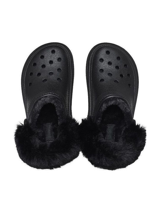 Crocs Stomp Lined Femei Sabot cu blană Negre