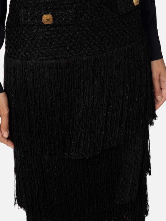 Elisabetta Franchi Satin High Waist Midi Skirt in Black color