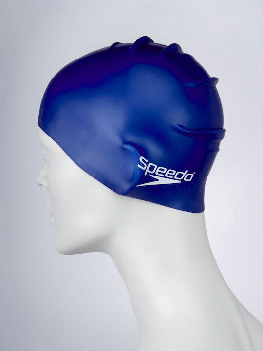 Speedo Plain Moulded Silicone Kids Swimming Cap Blue