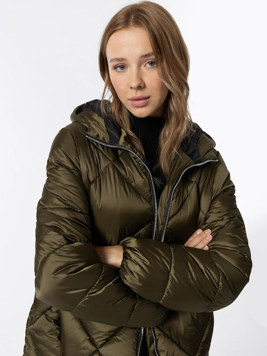 Tiffosi Women's Short Puffer Jacket for Winter Khaki