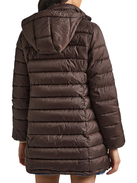 Maddie Women's Long Puffer Jacket for Winter Brown