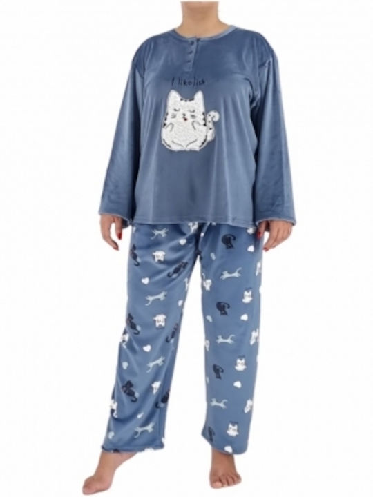 Goodnight De iarnă Set Pijamale pentru Femei Catifea Albastru