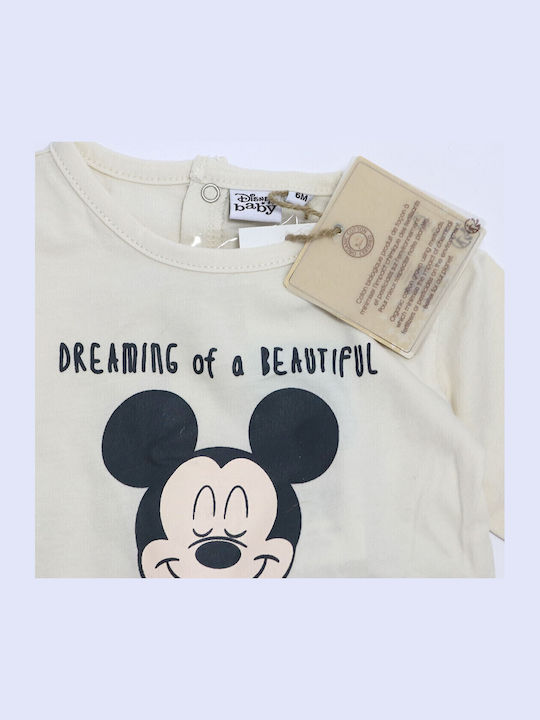 Disney Mickey Mouse Бебешко Боди Дълъг ръкав Бежов