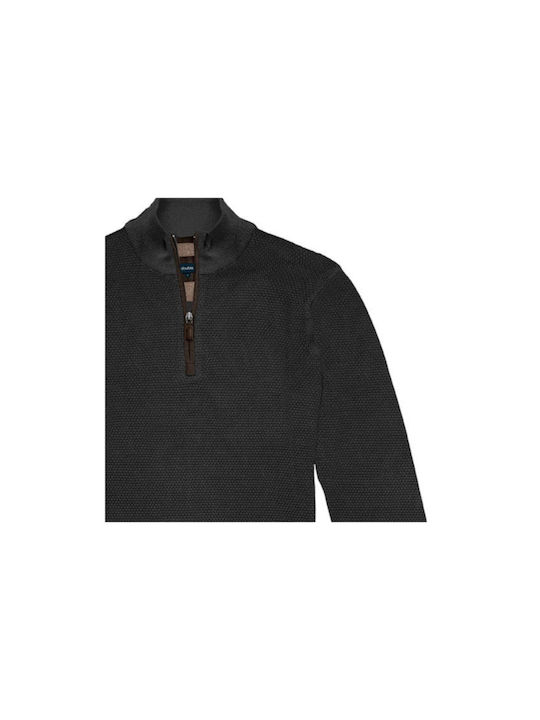 Double Men's Long Sleeve Sweater with Zipper Black