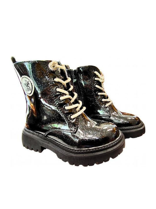 Kinderstiefel aus Lackleder mit Reißverschluss Schwarz