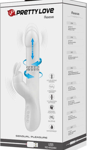Pretty Love Reese Vibrator Rabbit Thrusting Vibrator With Rotating Beads 24.8cm White