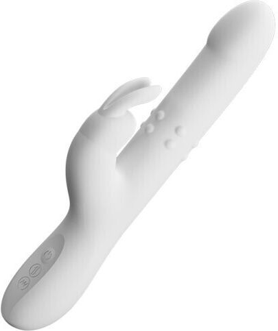 Pretty Love Reese Vibrator Rabbit Thrusting Vibrator With Rotating Beads 24.8cm White