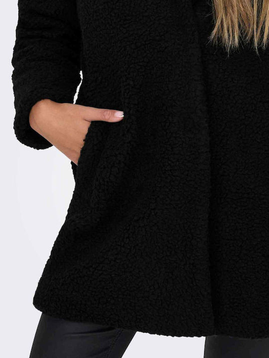 Only Women's Sherpa Midi Coat with Buttons Black