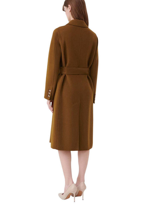 Marella Women's Wool Midi Coat with Buttons Brown