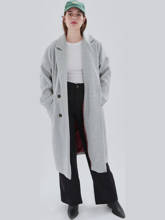 Women's Gray Coat Oversized with Buttons
